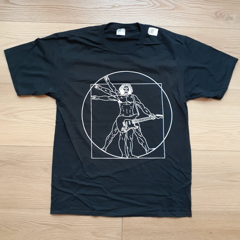 New Medium Vitruvian Man Guitar Player Da Vinci Black T-Shirt